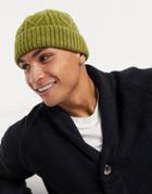 Asos Design Mini Fisherman Beanie In Green With Cable Detail