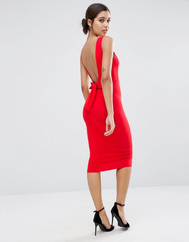 Asos Bow Back Midi Bodycon Pencil Dress - Red