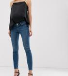 Asos Design Maternity Lisbon Mid Rise Skinny Jeans In Bright Blue Wash With Over The Bump Waistband - Blue