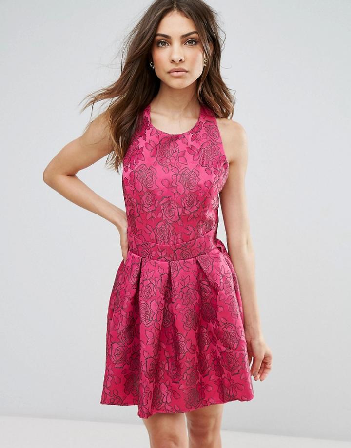 City Goddess Brocade Skater Dress - Pink
