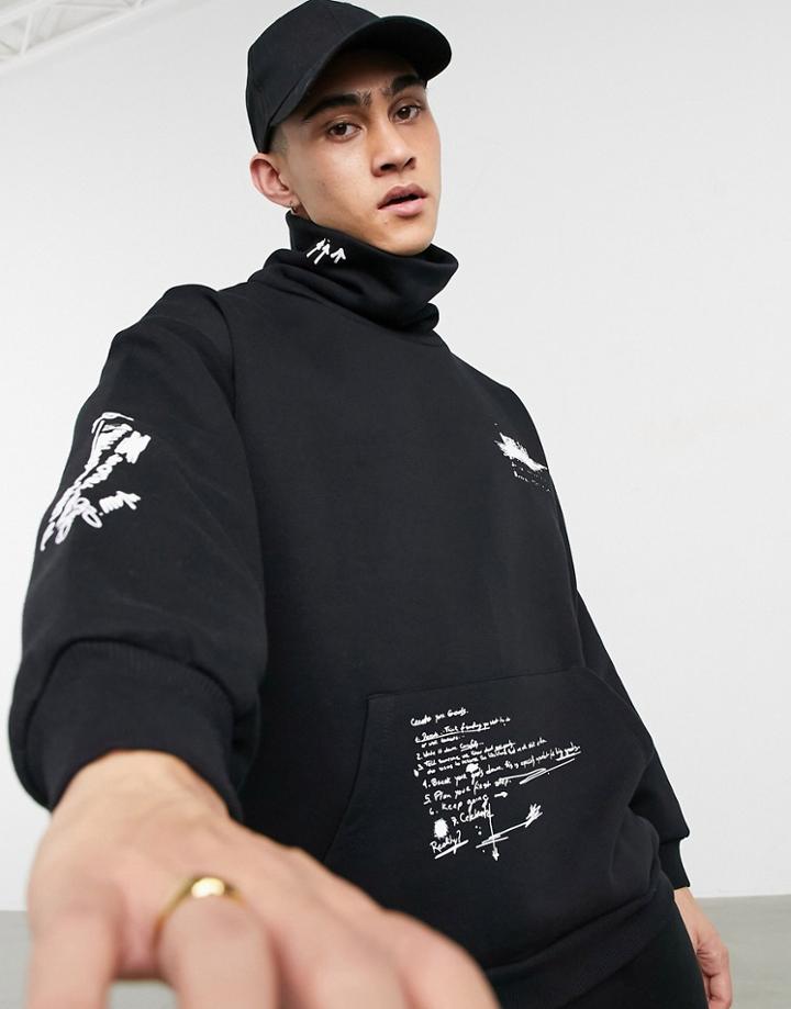Bershka Hoodie With Funnel Neck In Black