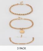 Asos Design Vintage Style 3 Pack Chain Bracelets With St Christopher Coin - Gold