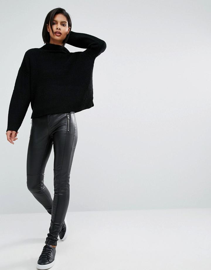 Vero Moda Leather Look Zip Pocket Pant - Black