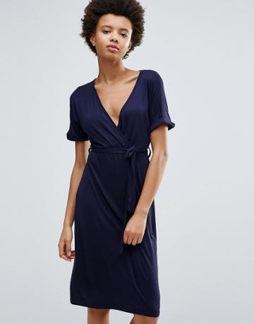 Daisy Street Wrap Front Midi Dress - Navy