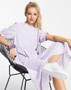 Monki Thora Midi Smock Dress With Volume Sleeves In Lilac-blues