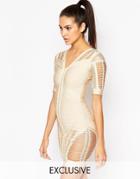 Wow Couture Bandage Body-conscious Dress With Ladder Detail - Taupe