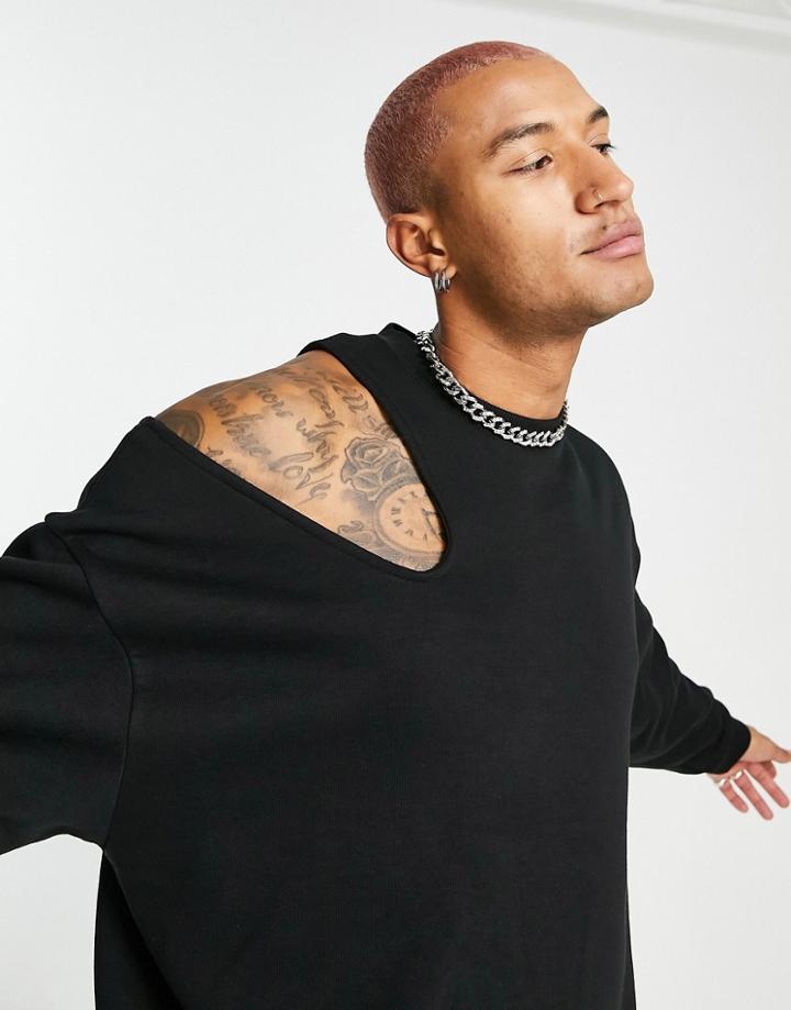 Asos Design Sweatshirt In Black With Shoulder Cut Out