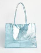 Asos Unlined Leather Shopper Bag With Skinny Straps - Blue