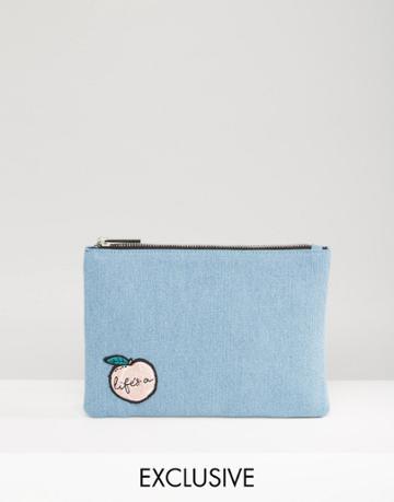 Skinnydip Exclusive Life's A Peach Denim Pouch - Blue