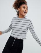 Pull & Bear Stripe Grey Crop Long Sleeve Top - Gray