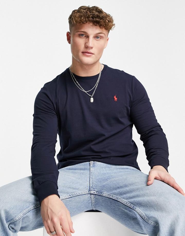 Polo Ralph Lauren Icon Logo Long Sleeve Top In Navy