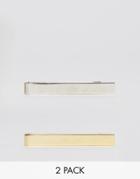 Asos Slim Tie Bar 2 Pack In Silver And Gold - Multi