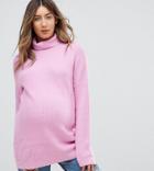 Asos Maternity Sweater In Fluffy Yarn And Roll Neck - Pink