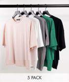 Asos Design Cotton Blend 5 Pack Oversized T-shirt In Multi - Multi