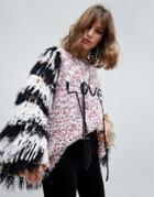 Native Rose Oversized Flecked Sweater With Fringed Sleeves And Love Slogan - Multi