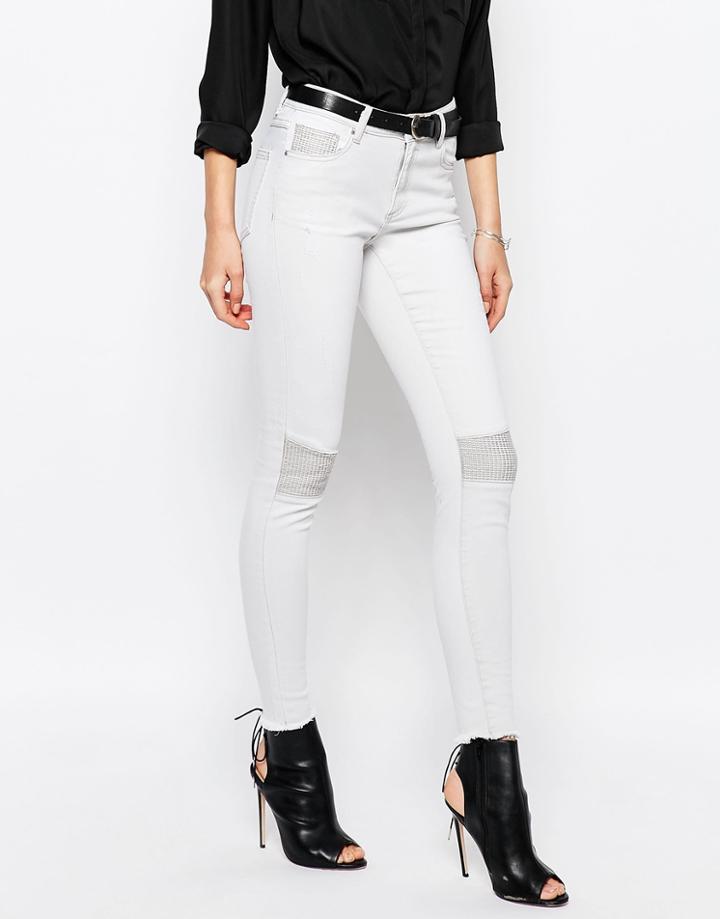 Vila Skinny Biker Jeans - Light Grey Denim
