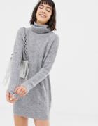 Mango Roll Neck Sweater Dress In Gray - Gray