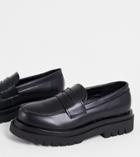 Truffle Collection Wide Fit Chunky Loafers In Black Faux Leather