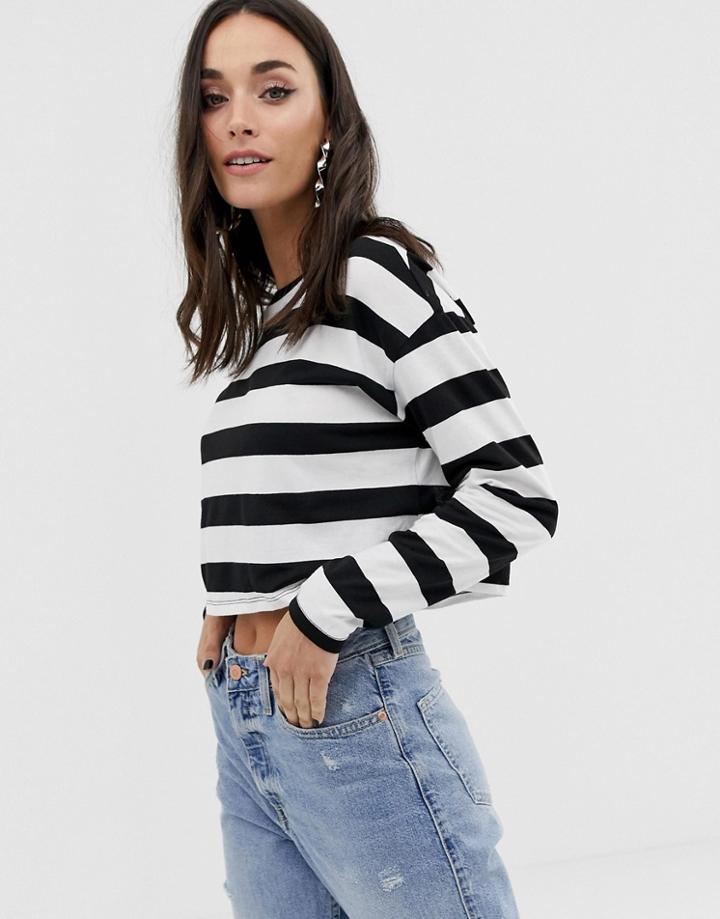 Asos Design Boxy Crop Long Sleeve T-shirt In Stripe - Multi