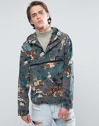 Asos Over Head Windbreaker In Tiger Print - Green