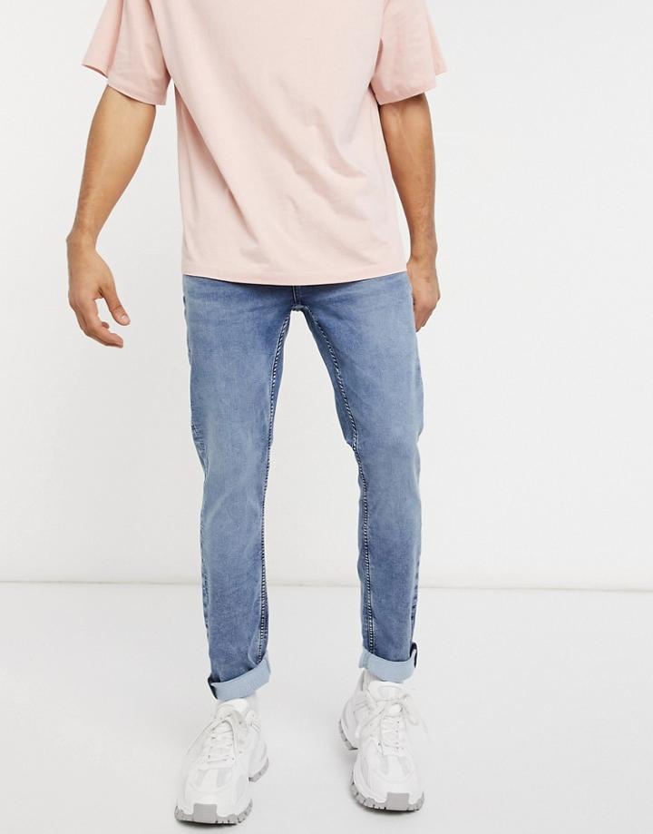 Only & Sons Jog Jeans In Slim Fit Mid Blue-blues