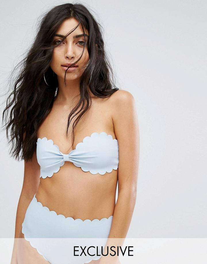 Missguided Bow Front Scallop Edge Bikini Top - Blue