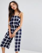 Mango Gingham Check Culotte Jumpsuit - Blue