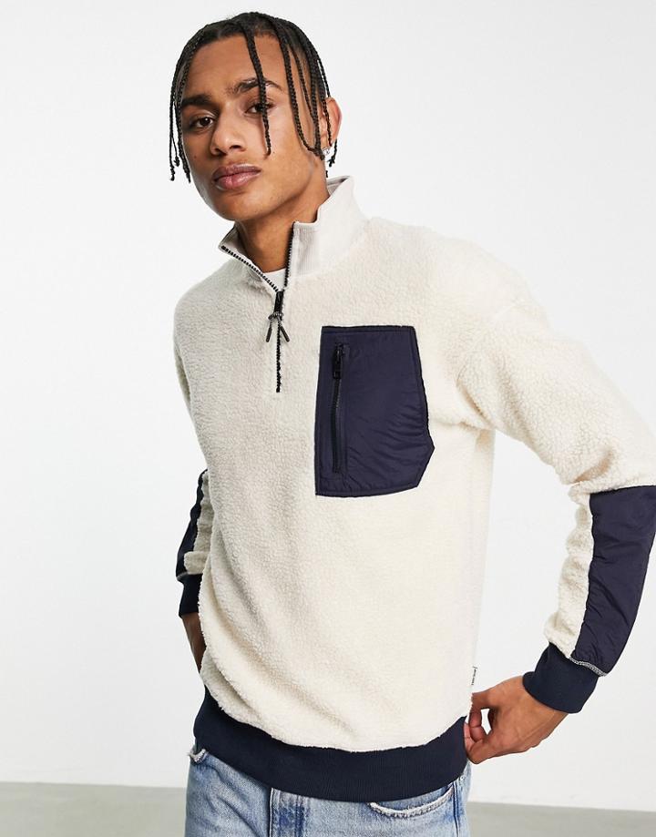 Jack & Jones Originals Oversized 1/4 Zip Fleece With Panels In Off White