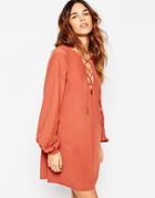 Asos Pretty Dress With Soft Lace Up Front - Cream