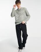 Topman Oversized Knit Sweater With Floral Crochet Design In Khaki-green