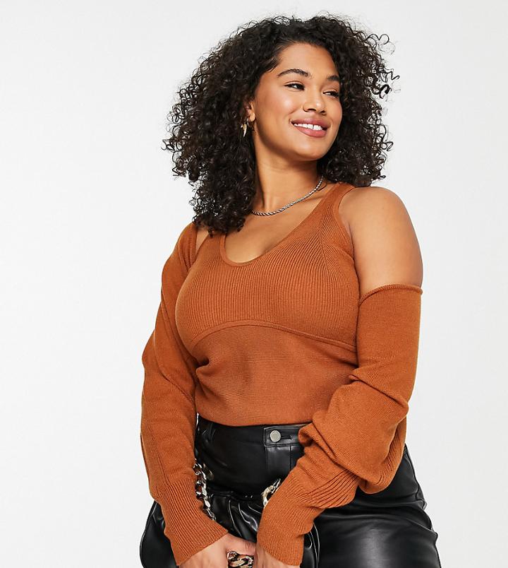Asos Design Curve Knitted Tank In Mixed Rib - Part Of A Set-brown
