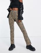 Only Organic Cotton Flared Pants In Leopard Print-brown