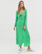 Asos Design Button Through Bow Front Maxi Dress In Floral Print - Multi
