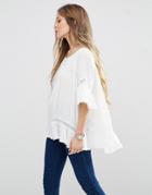 Qed London Off Shoulder Boho Top With Peplum Hem - Ivory