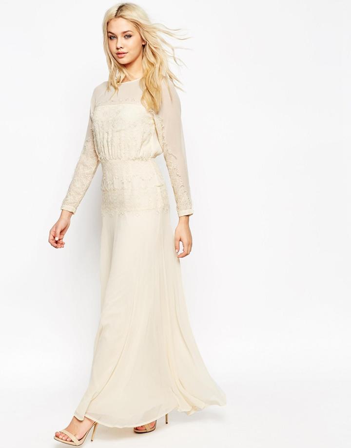 Asos Delicate Lace Paneled Maxi Dress - Cream