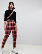 Asos Design Check Tapered Pants With Buckle Detail - Multi