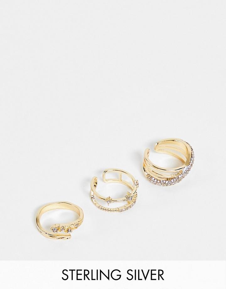 Ashiana 4 Pack Rings In Gold With Crsytal Details