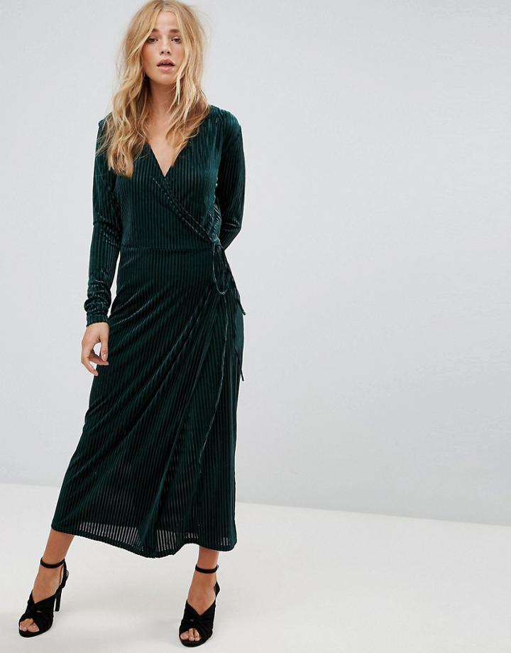 Vila Pleated Wrap Midi Dress - Green