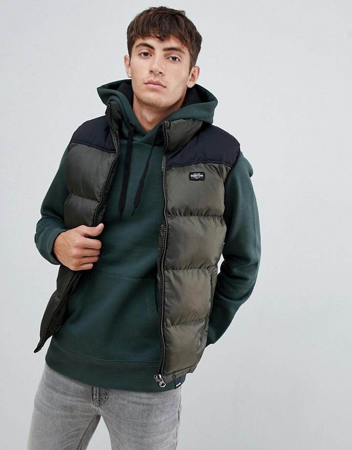 Schott Nylon Puffer Two Tone Vest In Green/black - Green