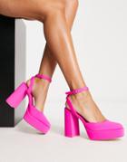 Stradivarius Platform Heeled Sandal In Pop Pink