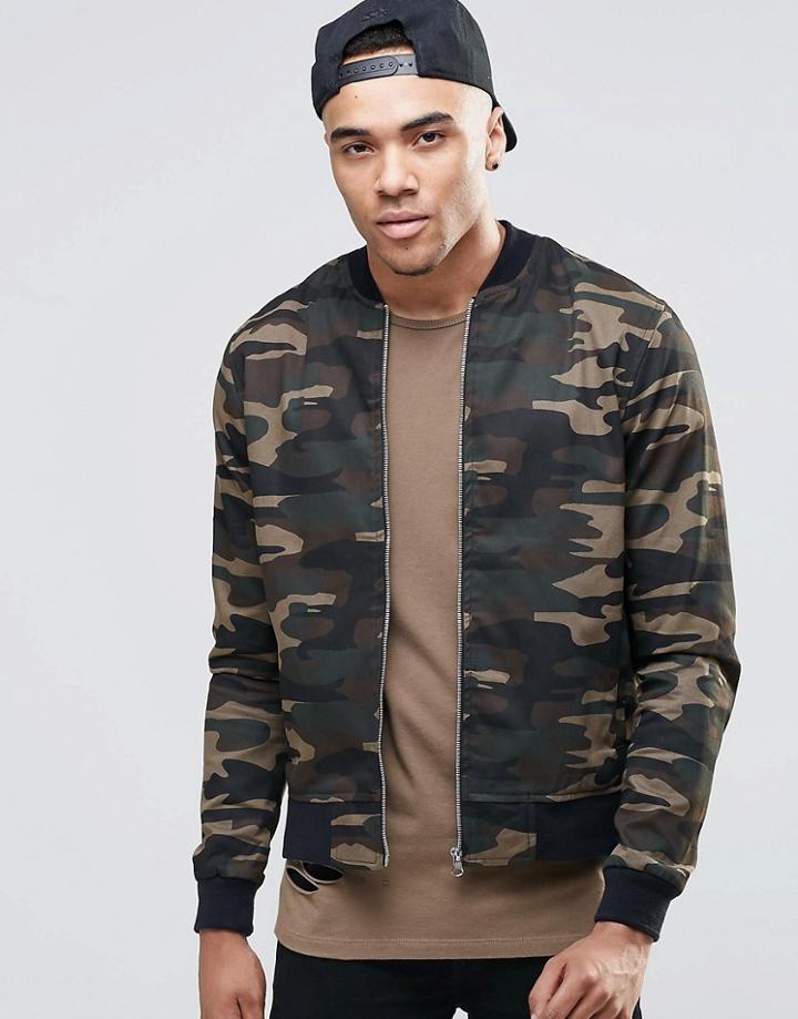 New Look Bomber Jacket In Camo Print - Green