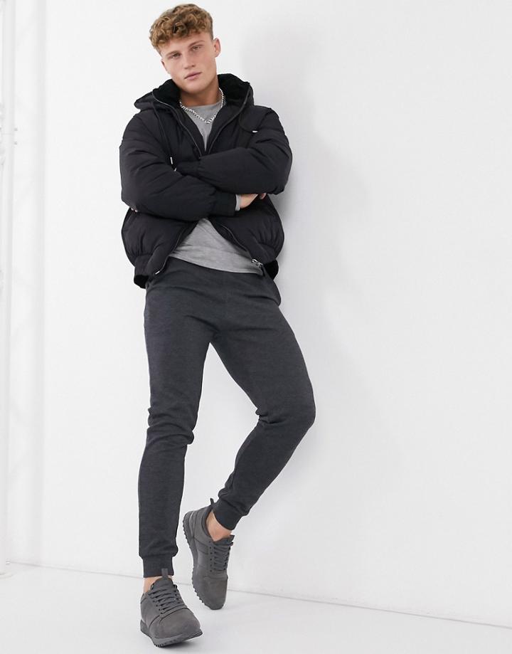River Island Hooded Puffer In Black