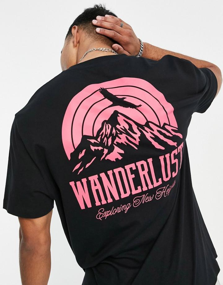Asos Design Relaxed T-shirt In Black With Mountain Back Print
