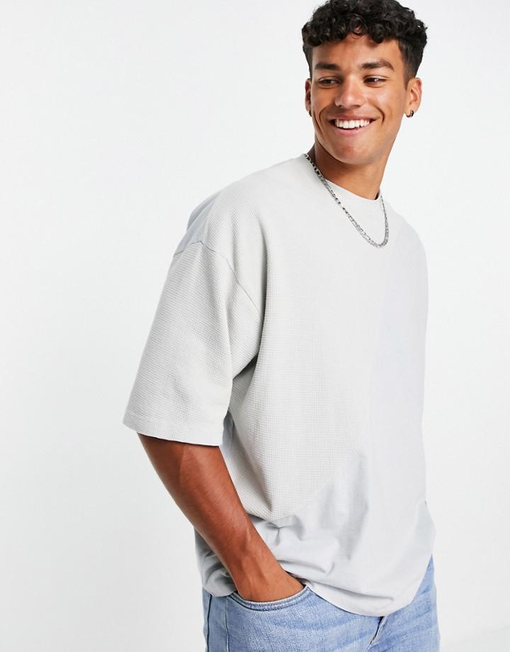 Asos Design Oversized T-shirt In Blue Waffle Tonal Contrast With Acid Wash-multi