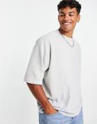 Asos Design Oversized T-shirt In Blue Waffle Tonal Contrast With Acid Wash-multi