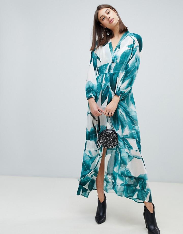 Religion Fury Palm Print Maxi Shirt Dress - Multi