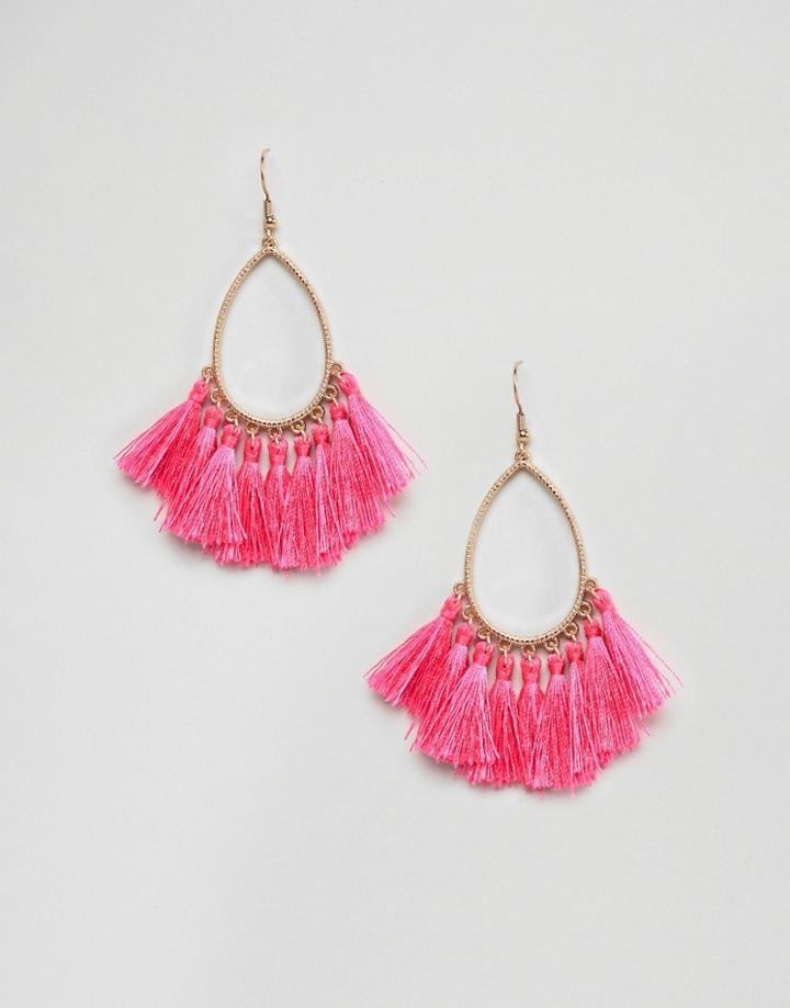 Asos Design Teardrop Hoop Tassel Earrings - Multi