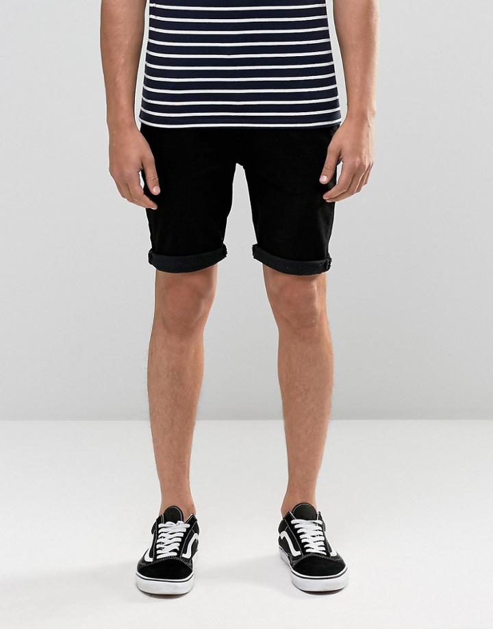 Asos Denim Shorts In Super Skinny Fit Mid Length - Black