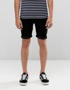 Asos Denim Shorts In Super Skinny Fit Mid Length - Black