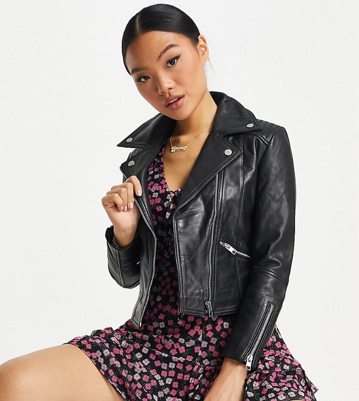 Barney's Originals Petite Belina Real Leather Jacket-black